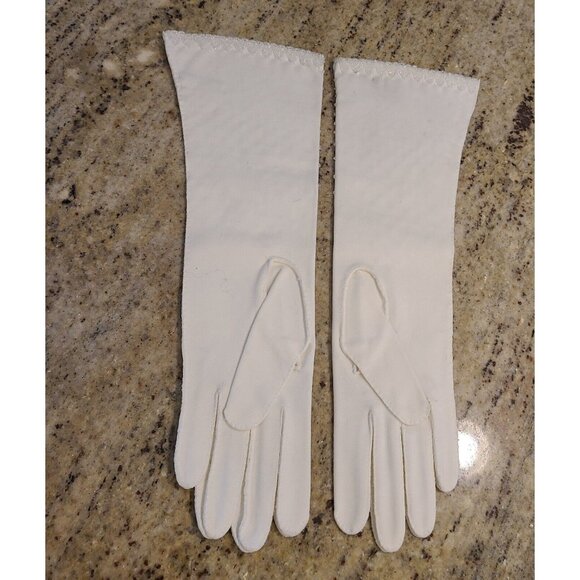 Vintage Size S 6.5 Ivory Cotton Beaded Waterfall Formal 12.5" Long Gloves - Picture 9 of 16
